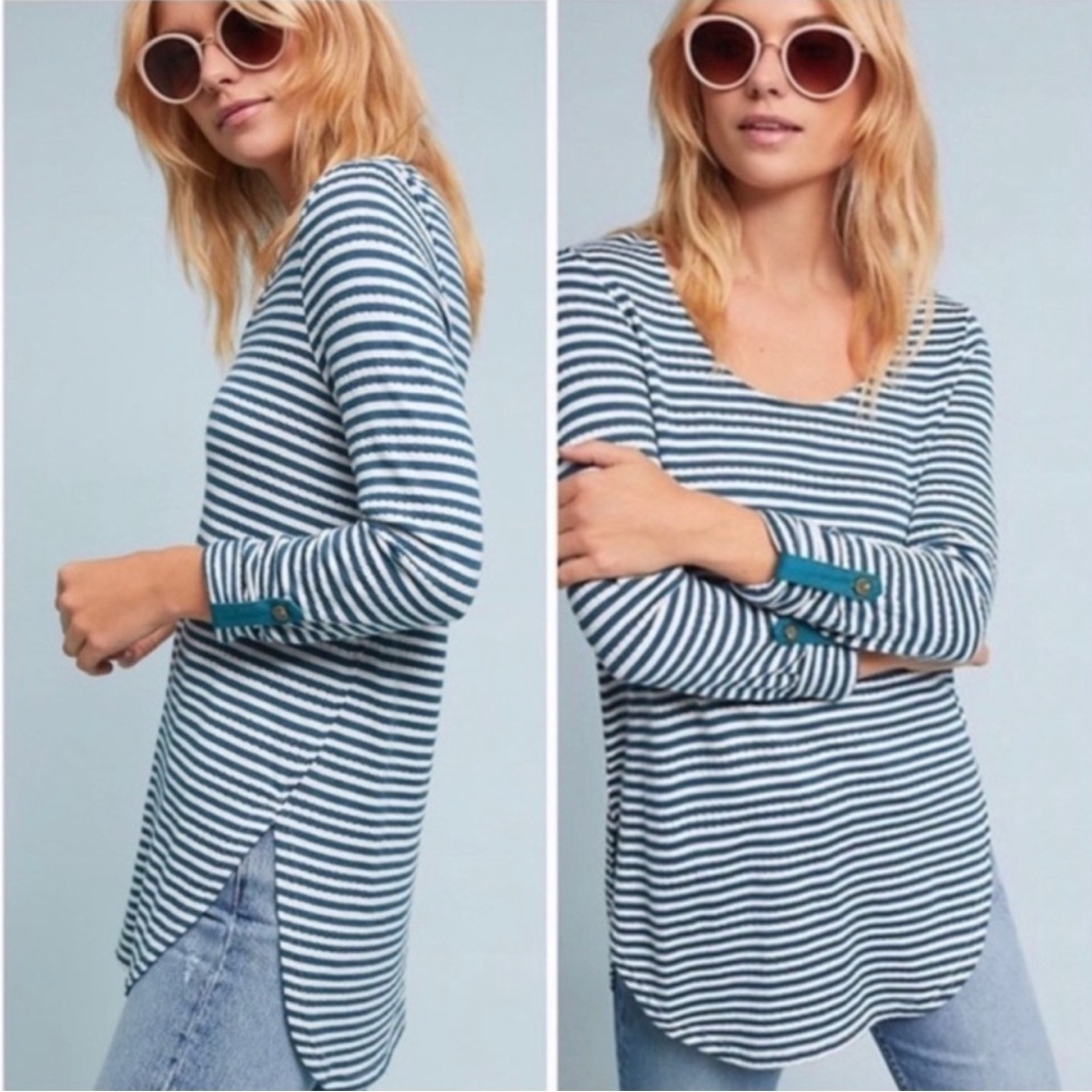 Anthropologie Akemi + Kin Sylvie Pointelle Striped Long Sleeve Knit Tunic XS